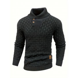 Men's Casual Waffle Knit Lapel Button Sweater