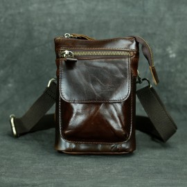 Genuine Leather Men's Waist Bag - Anti-Theft 7-Inch Phone Crossbody Bag with Adjustable Strap, Large Capacity & Hook Closure, Casual Outdoor Sports & Daily Commute Bag for Men, Leather Crossbody Bag, Vintage Leather Look, Secure Zipper Closure