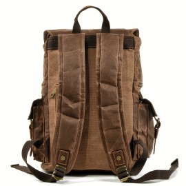 Vintage backpack men's oil wax canvas travel laptop bag outdoor casual crazy horse leather leather hiking bag